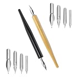 Quacc Comic Dip Pen Set, 2 Pen Holders and 10 Replacement Nibs, Wooden Calligraphy Holder with 5 Different Stainless Steel Nib for Writing, Painting, Signing