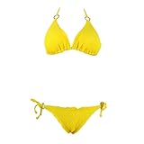 Beach Joy Women's Bikini Set Polka Dot Ruffle Trim Top & BottomSwimsuit Size - Medium,Color - Yellow