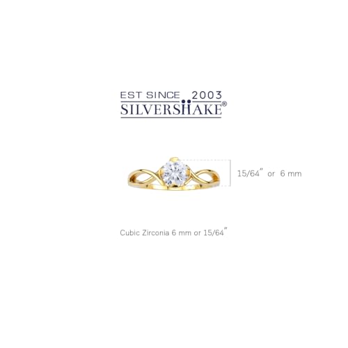 Silvershake 6MM Round Shape Gemstone White Gold Plated or Yellow Gold Plated 925 Sterling Silver Anniversary Engagement Solitaire Ring Jewelry for Women2