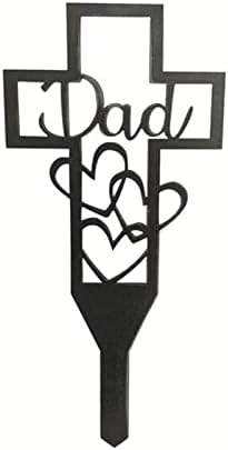 VENOAL Metal Cross Garden Stake Graves Cemetery Decorations, Cemetery Memorial Cross Stake for Mom, Roses Best Cemetery Ornaments for Missing Relatives Thoughts and Memorial Gifts (DAD (Black Heart))
