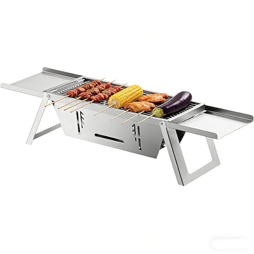 Parrilla portátil de carbón, barbacoa ligera de acero inoxidable para cocinar al aire libre, jardín, balcón, camping, portón trasero