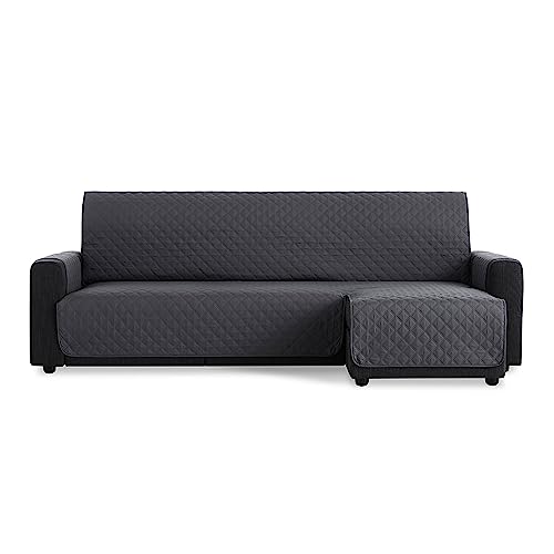 MAXIFUNDAS | Funda Sofá Chaise Longue Acolchado Brazo Derecho 220cm - Funda Sofá Extrasuave Gris - Funda Cubre Sofá con Cintas Traseras - Funda Chaise Longue Protector Sofá Modelo MAUI
