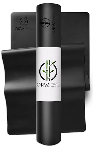 ORW Wide PU Yoga Runner Mat 26×72 in — PU Grip Surface & Natural Rubber Base, Non-Slip, 5.5 lb, REACH Tested, Home & Studio Practice (Black)