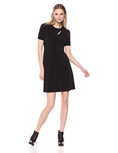 Ivanka Trump Women's Matte Jersey Short Sleeve Shift Dress with Cut Out, Black, L