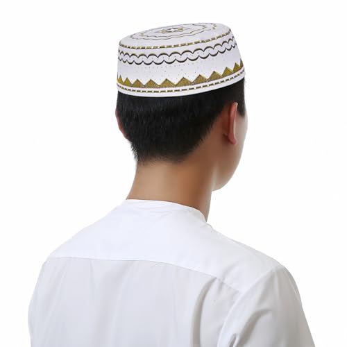 Image of Men Muslim Prayer Kufi Hat Prayer Headwear Cap Islamic Beanie Skull Cap Embroidery Kofia Topi Sun Hat