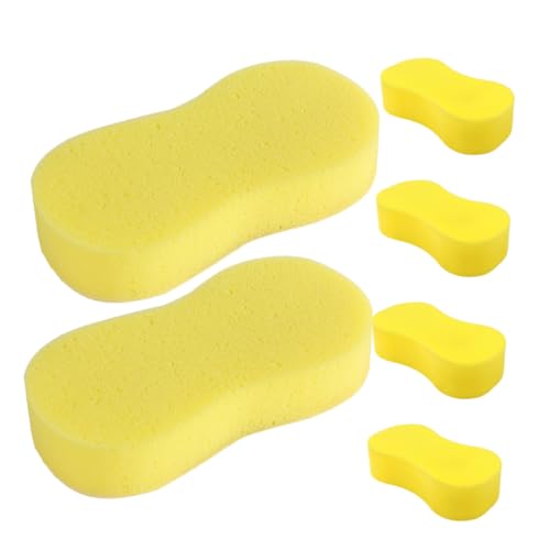 HAWILLOSCH 6個 洗車スポンジ 掃除用スポンジ 洗車用の大きなスポンジ 掃除用の大きなスポンジ 浴室用スポンジ 大スポンジ 傷をつけずに洗うための車のスポンジ ポリウレタン Yellow