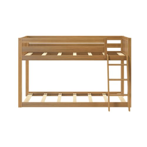 Image of Max & Lily Fundamental Twin Low Bunk Bed, Kids Solid Wood Modern Bed Frame with Strong Wooden Slats, Non-Toxic Finishes, High Weight Capacity, Pecan
