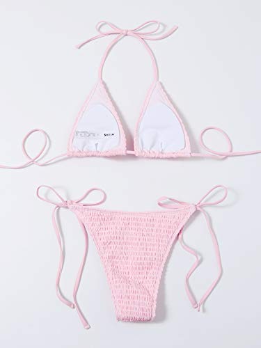SweatyRocks Women's 2 Piece Triangle Bathing Suit Halter Top ​Tie Side Thong Bikini Swimsuits2