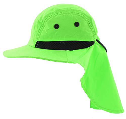 JFH GROUP Mens Womens Unisex Packable Wide Brim Summer Hat w/Neck Flap (F006 Neon Green)
