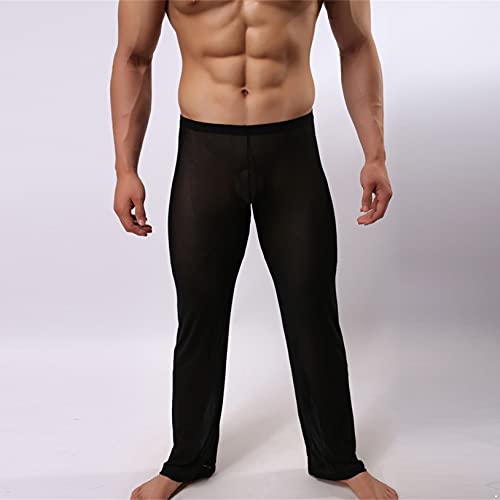 Men's See Through Sheer Long Pants Pajamas Trousers Low Rise Elastic Waistband Bottoms2