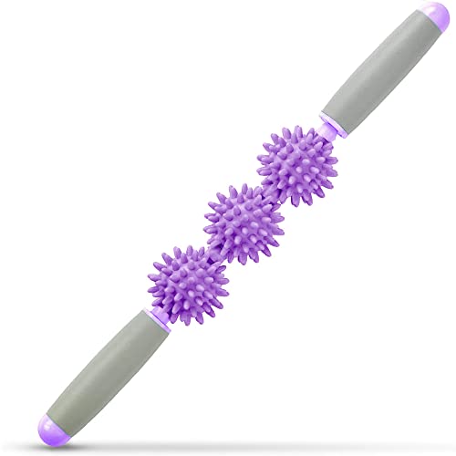 Fascia Muscle Roller, Cellulite Massager Fascia Roller for Cellulite and Sore Muscles, Neck, Leg, Back, Pressure Trigger Point Body Roller Deep Tissue Massage Stick Tools - 3 Massage Balls | Purple