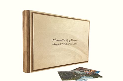 TriVin Art Album Fotografico in Tessuto Effetto Alcantara, Elige tu versión, Personalizzabile con Incisione. Ideale per Qualsiasi Evento (Marfil/Camel)
