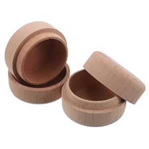 Healeved 2pcs round Wood Jewelry Box with Lid 5cm X 3.5cm Small Wooden Earring and Ring Storage Organizer for Women Wedding Keepsake