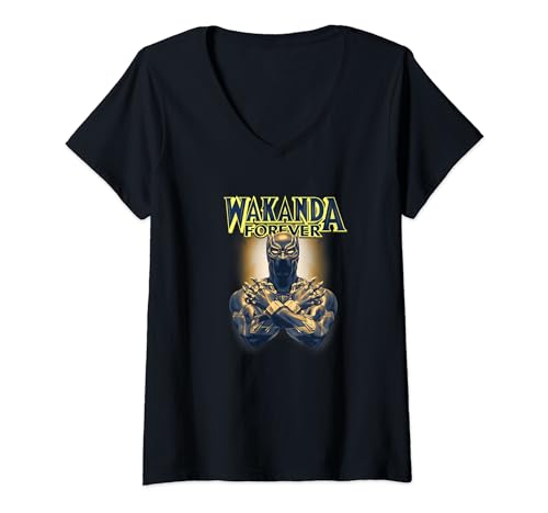 T-shirt Black Panther Marvel Avengers col en V imprimé comics pour homme