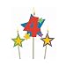 Amscan Party Time Stars and Number 4 Celebration Candle on a Stick, Pack of 3, Multi, 7" Wax