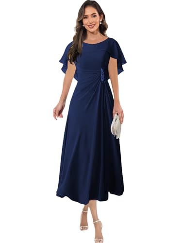 Bat Sleeves Mother of The Bride Dress for Women Chiffon Beaded Formal Evening Gown with Zipper