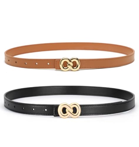 Belts for Women 2 Pack Skinny Leather Belt Trendy Thin Belts for Women Dresses Jeans Pants