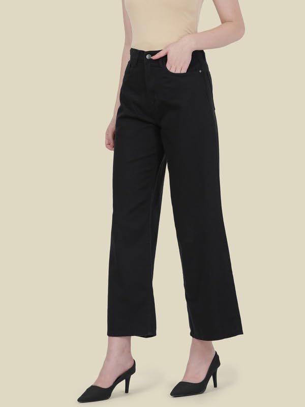 Image of GO COLORS Soft Cotton-Tencel Blend Twill Wide Pants Full Length for Women| Breathable, High Rise