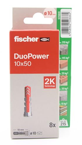 fischer - Duopower 10 x 50-8U, Wanddübel aus verschiedenen Materialien, geeignet zum Aufhängen von Fahrrädern, Bildern, Schränken, Fernsehern, Regalen, Möbeln.