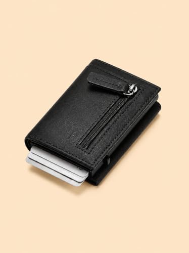 Image of Defender RFID Blocking Leather Wallet for Men | Pop-Up Card Holder with Zipper Coin Pocket & Cash Compartment | Slim Minimalist Wallet