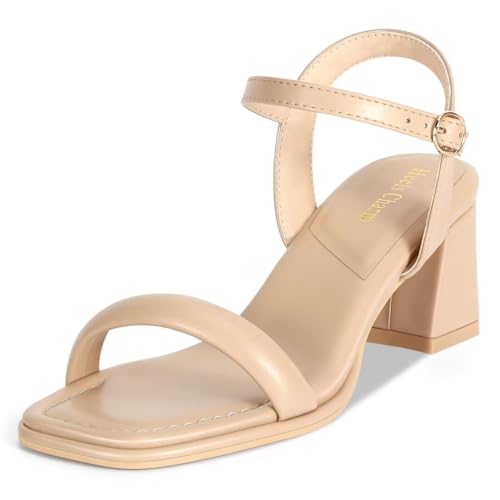 Image of Women's Chunky Block Heeled Sandals Open Toe Strappy Heel | 2.56 Inches Open Toe Ankle Strap Block High Heel Sandal Dress Dancing Sandals Daily Work Party Shoes