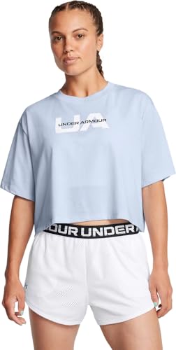 Image of Under Armour 1386846-464-LG UA W Boxy Crop Branded SS Nimbus Blue LG