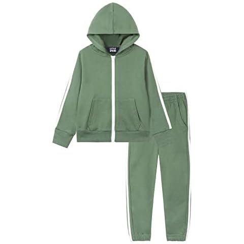 LittleSpring Little Boys 2-Piece Tracksuit Zip Up Athletic Hoodie and Sweatpants Set Green Size 7-8 Cover