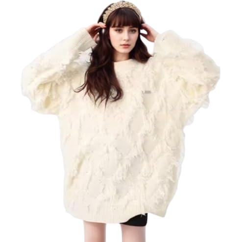 CUTEGAL Y2K Distressed Sweater Cross Oversized Grandpa Sweater Baggy Knit Long Sleeve Pullover Winter Streetwear Unisex