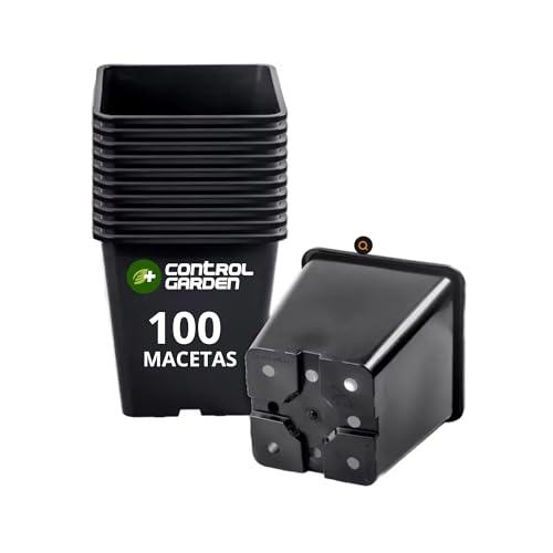 CONTROL GARDEN Lot de 100 pots carrés noirs pour plantes 8 x 8 x 7 cm – 100 pots en plastique pour fleurs et semis 8 x 7 x 7 cm – Idéal pour l'extérieur et...