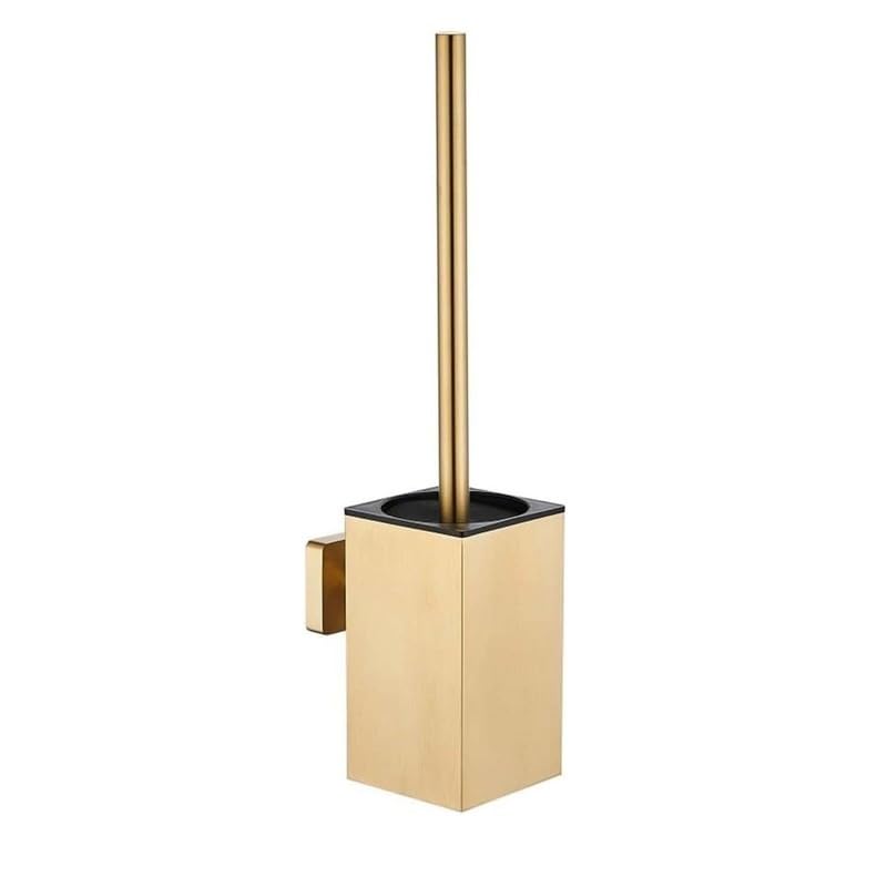 Image of Wall Mount Toilet Brush and Holder Set Stainless Steel Square Toilet Bowl Cleaners Modern Toilet Brush Bathroom Accessories (Brushed Gold)