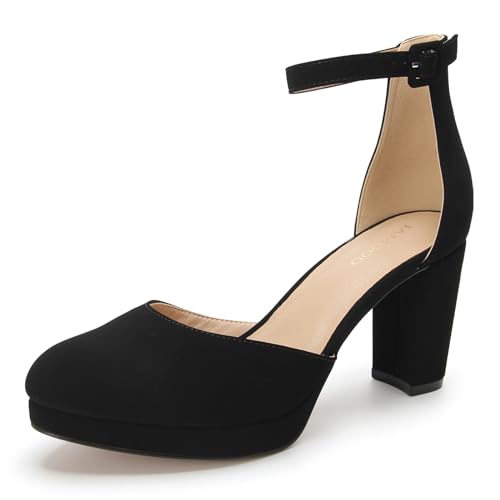 Women's Pumps, 3.2 Inch Low Closed Toe Heels,Chunky Heels for Women with Ankle Strap, Soft Dressy Shoes for Office,Wedding, Party