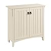 Bush furniture salinas small storage cabinet with doors and shelves in antique white 2 door accent chest for home office living room entryway  urban country home decor