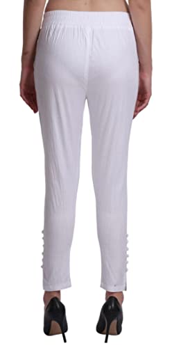 Image of RFASHION White Stretchable Cotton Lycra Cigarette /Boondi Pant