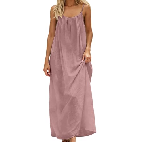 Image of HTHLVMD Backless Cami Dress Summer Dresses for Women 2026 Spaghetti Strap Dresses Womens Solid Color Backless Cami Dress