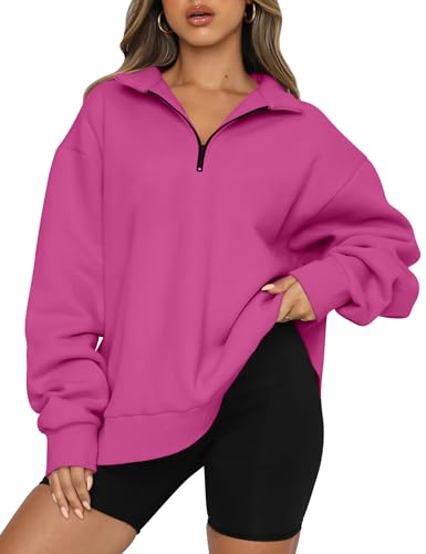Image of Trendy Queen Women's Oversized Half Zip Fleece Sweatshirts-Cozy Pullover, Sweaters for Fall Winter