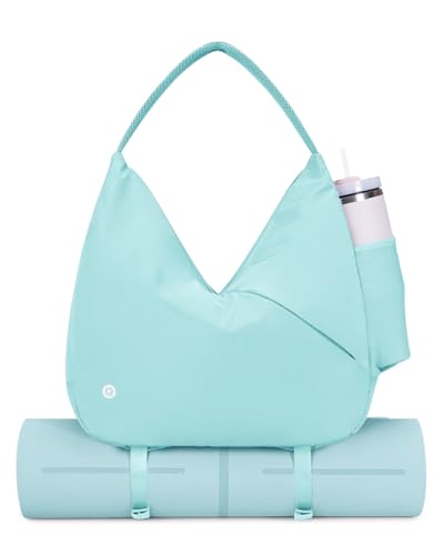 Ceneda Bolsa de ginástica feminina esportiva com suporte oculto para tapete de ioga e compartimento para sapatos, bolsa de treino e dança com bolso molhado, bolsa de fim de semana para viagem e ioga, Verde menta, Elegante