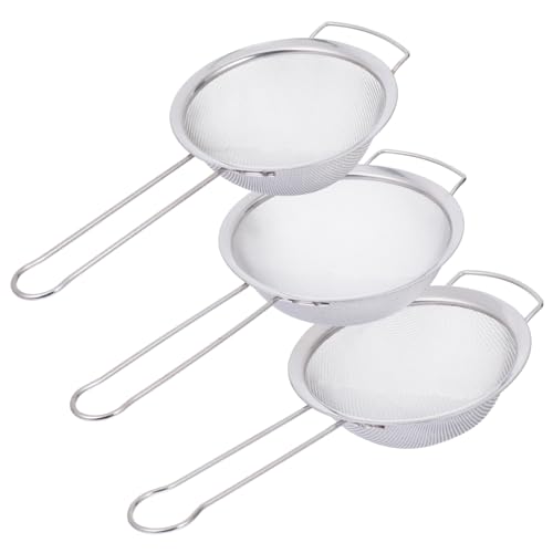 SOLUSTRE 3pcs Stainless Steel Flour Sieves Sifting Strainer for Baking for Flour Sugar Tea and Oil Filtering