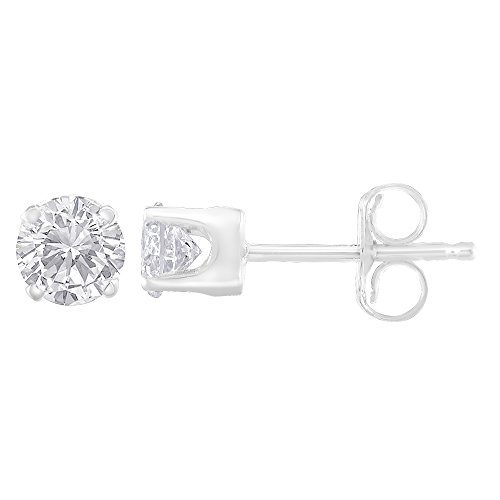 14K White Gold 1/3 Cttw Round Brilliant-Cut Near Colorless Diamond Classic 4-Prong Stud Earrings (J-K Color, I1-I2 Clarity)