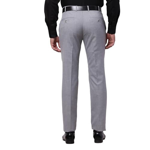 Image of Raymond Men's Slim Fit Mid Rise Solid Pattern Polyester Viscose Blend Flat Front Trouser
