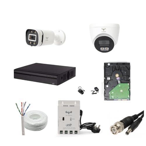 Image of JK Vision 2.4MP ColorVu CCTV Camera System for Home, Office, School (1 Bullet, 1 Dome, 500 GB Hard Disk, 4 Channel Power Supply, DVR, 90Mtr Cable, BNC /DC)