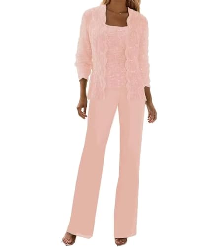 3 Pieces Mother of The Bride Pant Suits with Jacket Long Sleeve Chiffon Formal Outfits for Women PS0124