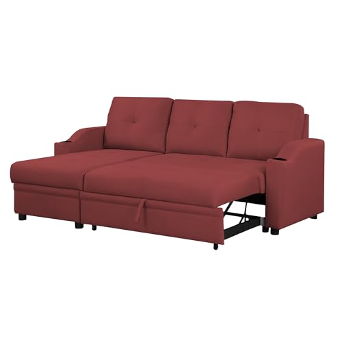 Image of Casaliving Ravonna LHS 4 Seater L Shape Corner Sofa Cum Bed for Living Room (Maroon Fabric) Premium Fabric Sofa