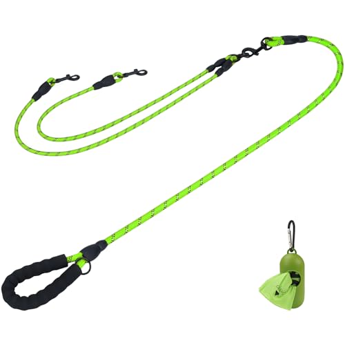 Taglory Double Dog Leash and 4FT Rope Dog Leash with Comfortable Padded Handle for Two Dogs