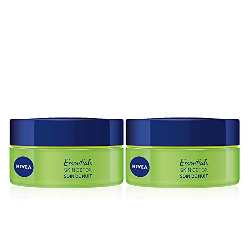 NIVEA Soin de Nuit Skin Detox Crème Hydratante Visage au Thé Vert et Acide Hyaluronique Lot de 2x50ml
