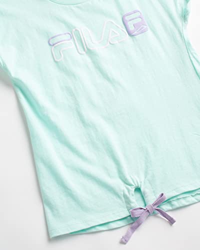 Fila Girls' Active Leggings Set - 2 Piece Performance T-Shirt And Capri Leggings - Shirt And Yoga Pants Clothing Set (7-12), Size 7-8, Navy/Blue Logo #TOP2