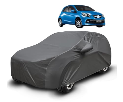 Image of Auto Hub Waterproof Car Cover Compatible with Brio with Mirror Pockets, Soft Cotton Lining, Brio Car Cover Waterproof, Grey