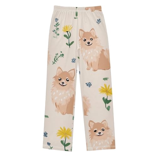 ZZXXB Pomeranian Flower Boys Long Pants Soft Trousers Elastic Waist Kids Lounge Bottoms with Pockets S-XL