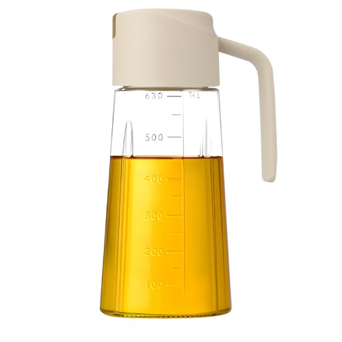 Hisdricus Botella de aceite, Aceitera Antigoteo de oliva, dispensador aceite, botellas de aceite auto flip de 630 ml, con asa antideslizante, para salsa de soja, aceite de oliva, vinagre (beige)