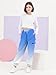 SANGTREE Cute Clothes for Teen Girls, Long Sleeve White Crop Tops Tee Shirts + Deep Blue Gradient Cargo Jogger Pants Clothes, 13-14Y = Tag 170