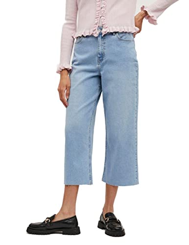 Vila Viwidey Neima HW Cropped Wide Jeans Pantalón Vaquero, Mezclilla De Color Azul Claro, 36 para Mujer Cover